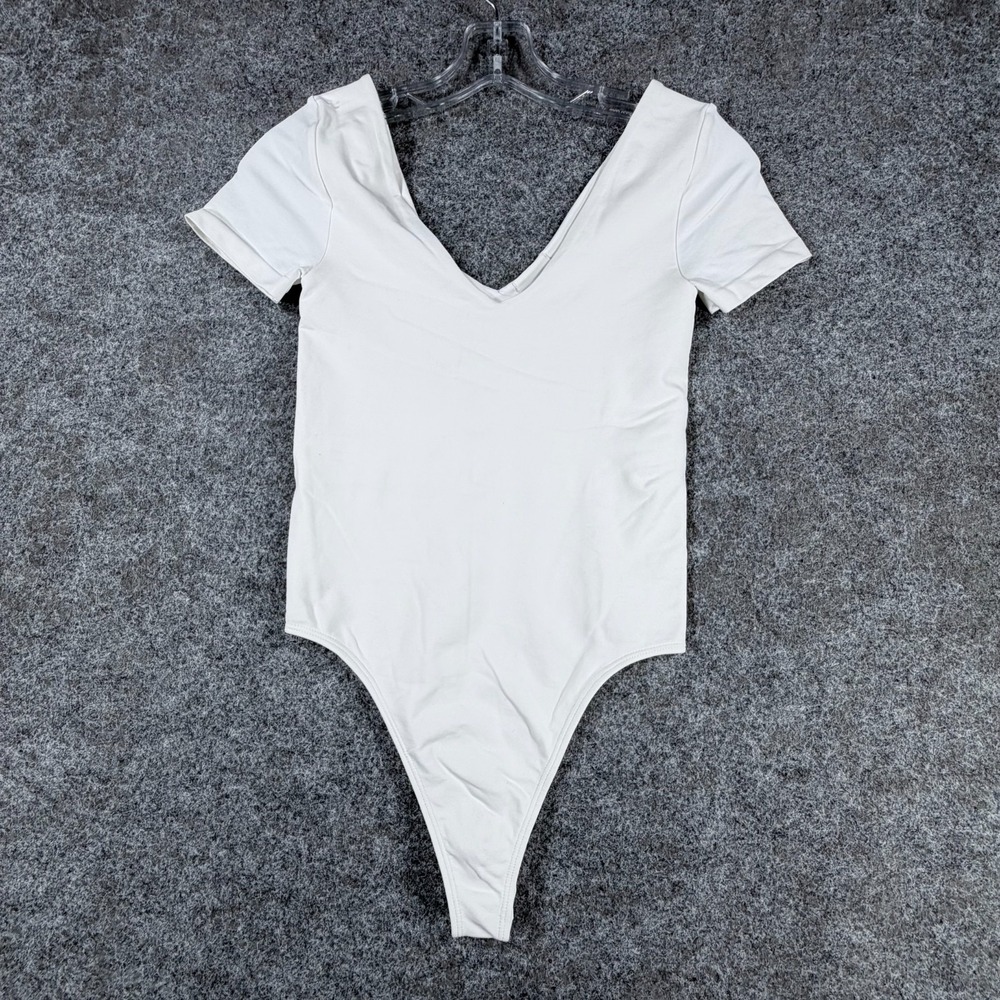 Dynamic Shapewear Bodysuits Womens White Short-Sleeved Deep V-neck Stretch 1294